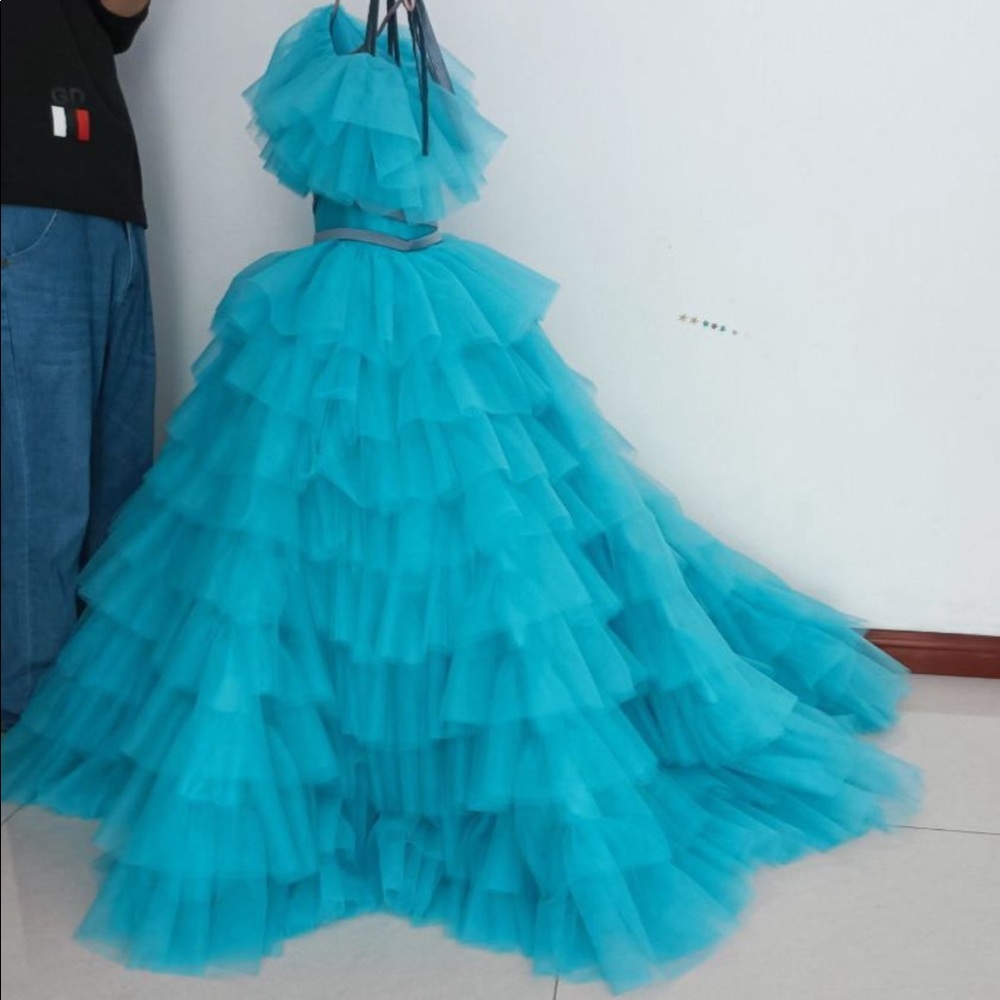 Tulle turquoise girls gown - Picture 4 of 6